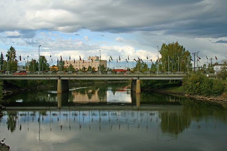 Fairbanks, Alaska, Bridge, staden, vehicular bridge, byggnad, vatten