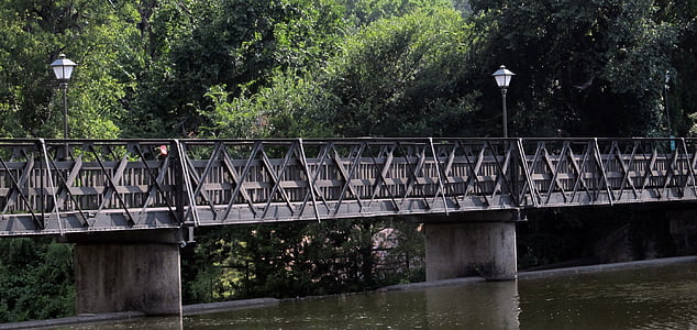 Footbridge, patak, híd, patak, fa, sétány, híd - ember által létrehozott építmény