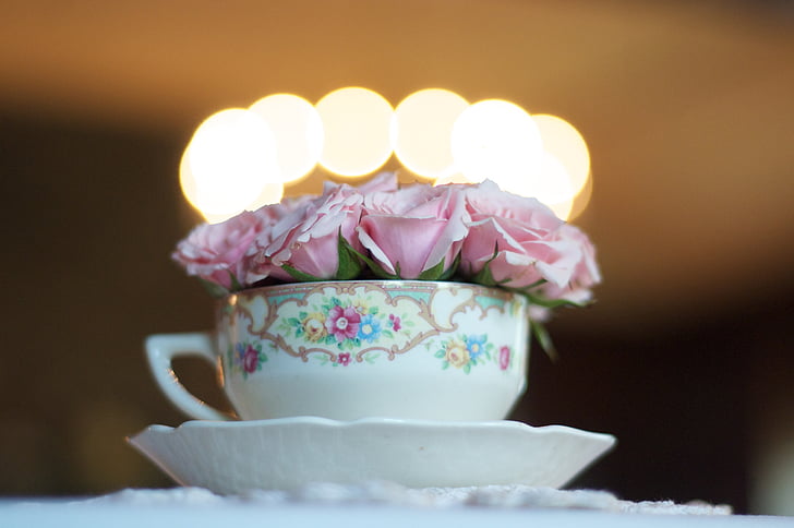 Svatba, šálek čaje, květ, čaj, pohár, káva, jídlo