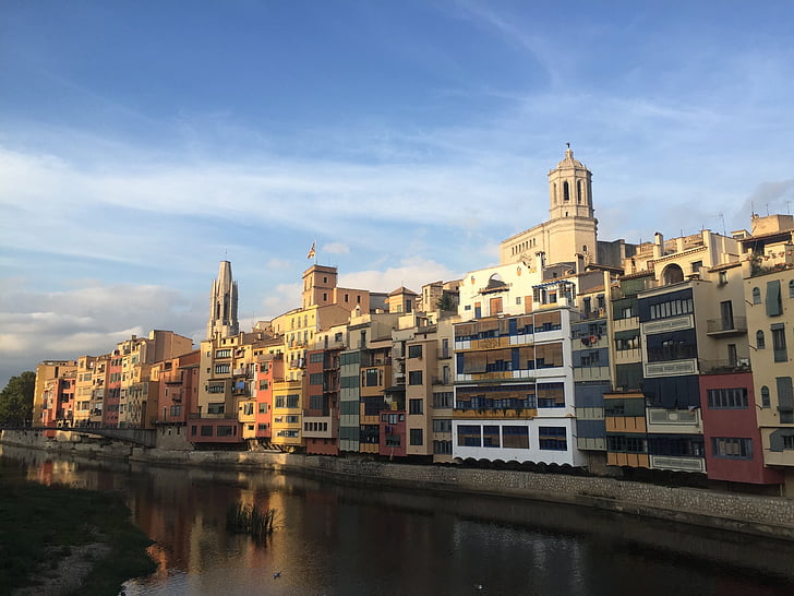 Girona, Skyline, rivière, architecture, paysage urbain, l’Europe, célèbre place