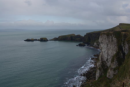 morze, skały, skaliste wybrzeże, Irlandia Północna, Natura, Wybrzeże