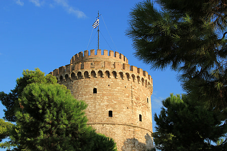 Hellas, Thessaloniki, tårnet, himmelen, festning, byen, arkitektur