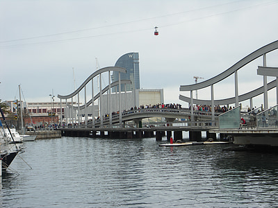 현대의 다리, 바르셀로나, 포트, 의, 브릿지, 강, 바다