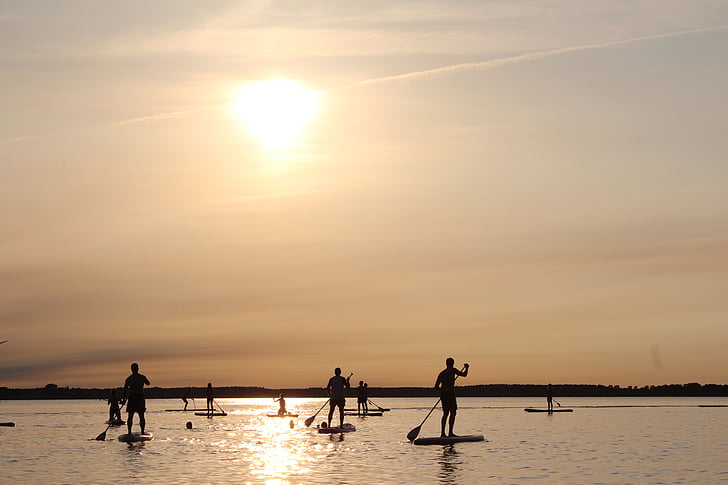 stand up paddle, paddle, sunset