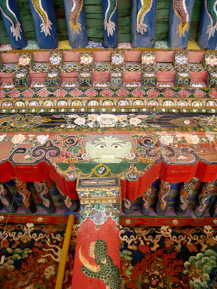nechung, ceiling, tibet, architecture, monastery, religious, building