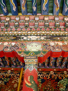 Nechung, au plafond, Tibet, architecture, Monastère de, religieux, bâtiment