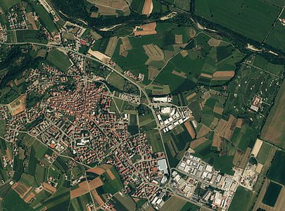 výhled, satelitní fotografie, Evropské město, plán