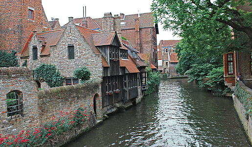 Belgia, Brugge, middelalderen, romantisk, historisk, fasade, bygge