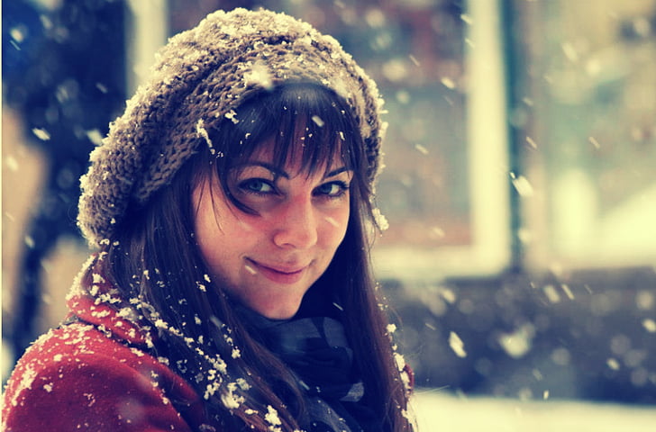 jeune fille, neige, Bratislava, Tourisme, ville, hiver, caractère