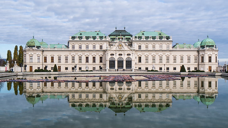 Kasteel, Belvedere, Wenen, het platform, bezoekplaatsen, buitenkant van het gebouw, reflectie