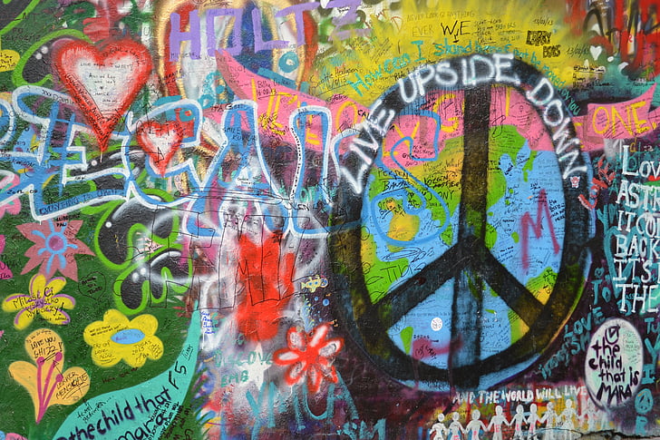 Lennon wall, Prag, Kärlek, Graffiti, Street, Urban, design