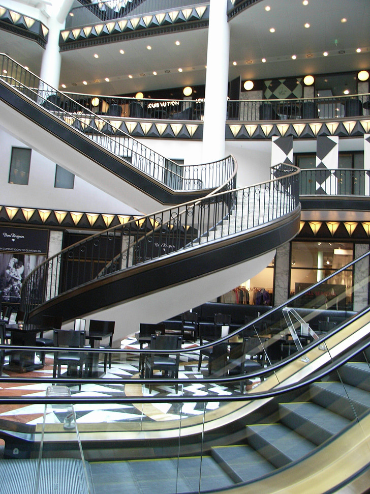 shopping arcade, berlin, stairs, department store, building, big city, architecture