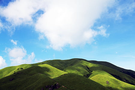 Aoyama, biały chmura, wugongshan, Natura, wzgórze, krajobraz, niebo