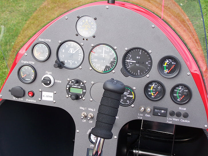 Gyrocopter, contractació de claus, cabina, instruments de vol, mtosport, volar