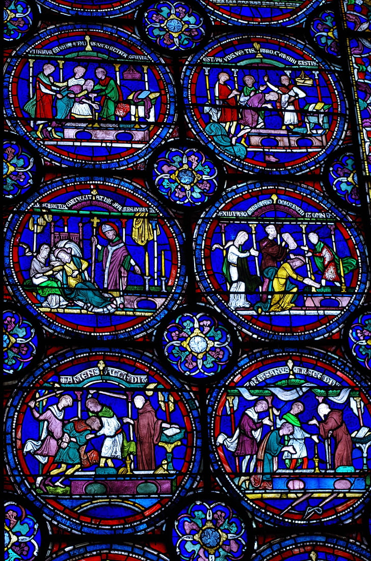 Natividad, escena, pared, arte, ventana de iglesia, Canterbury, vitral
