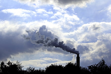 skorstein, røyk, industri, forurensning, industrianlegg, miljø, skyer
