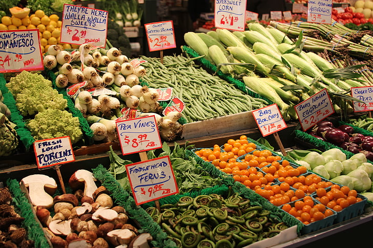 mercado, produtos hortícolas, comida, saudável, orgânicos, verde, produzir