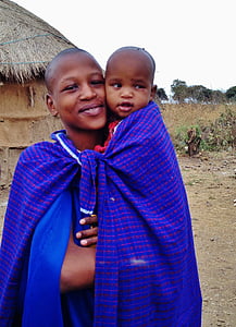 Massai, māte, bērnu, cilvēki, Tanzānija, Boma, Āfrika