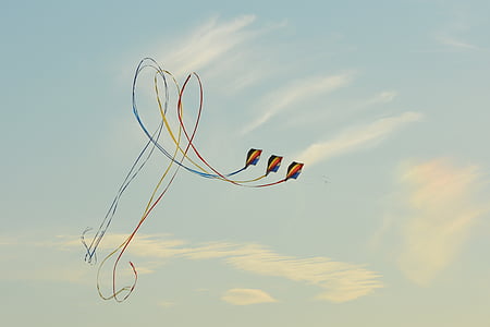 Wind kite, blå himmel, luft, moln
