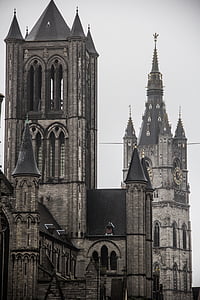 zvonice z Gentu, věž zvonice, kostel, kostelní věž, Architektura, střed, budova