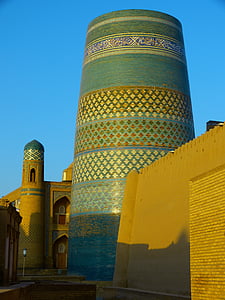 Khiva, dimineata, kalta minore, scurt minaret, morgenstimmung, Uzbekistan, arhitectura