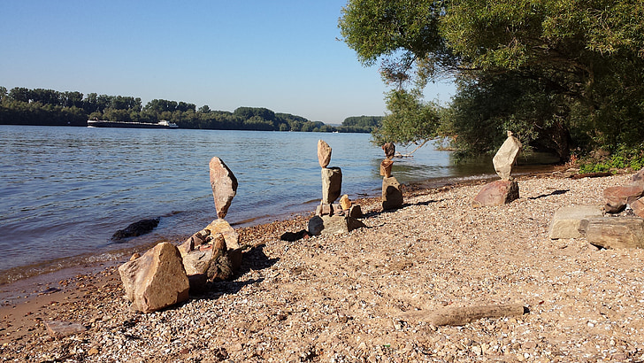 sculpture sur pierre, Rhin, plage, sculpture