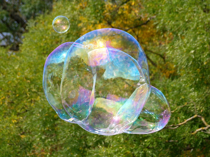 ziepju burbulis, pinkšķēšana, liels, burbulis, ziepju sud, daba, ārpus telpām