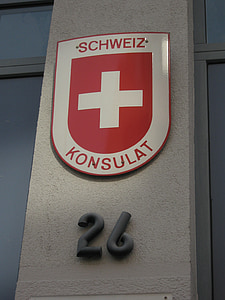 schild, wapenschild, consulaat, vertegenwoordiging, Zwitserland, nummer, huisnummer