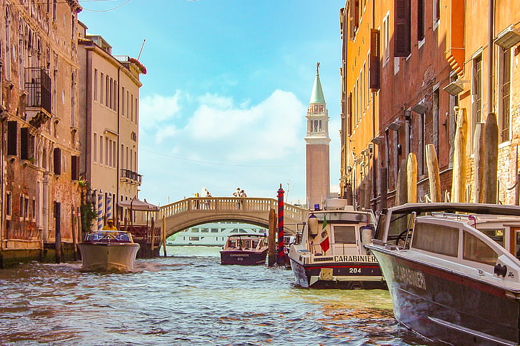 карабинеров, Полиция, Венеция, мост, башня колокола, вид, канал