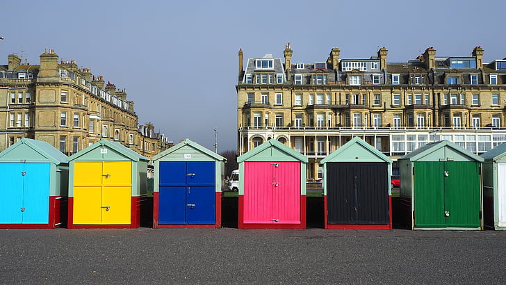 Hove, Strandhütten, Brighton, aus Holz, Gebäude, Urlaub, Architektur
