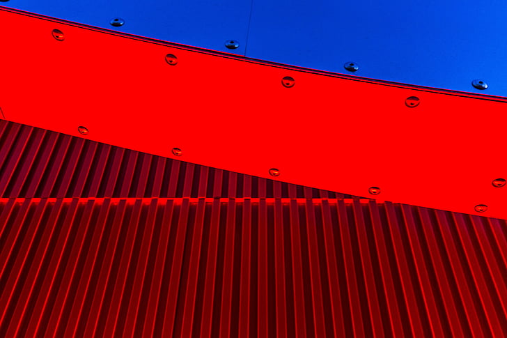 vermell, blau, metall, arquitectura, edifici