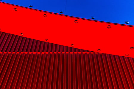 sarkana, zila, metāls, arhitektūra, ēka