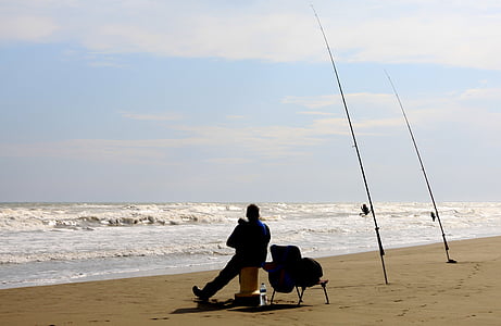 Balık tutma, plaj, Fisher, balıkçı, balıkçılık çubuklar, tefekkür, Deniz