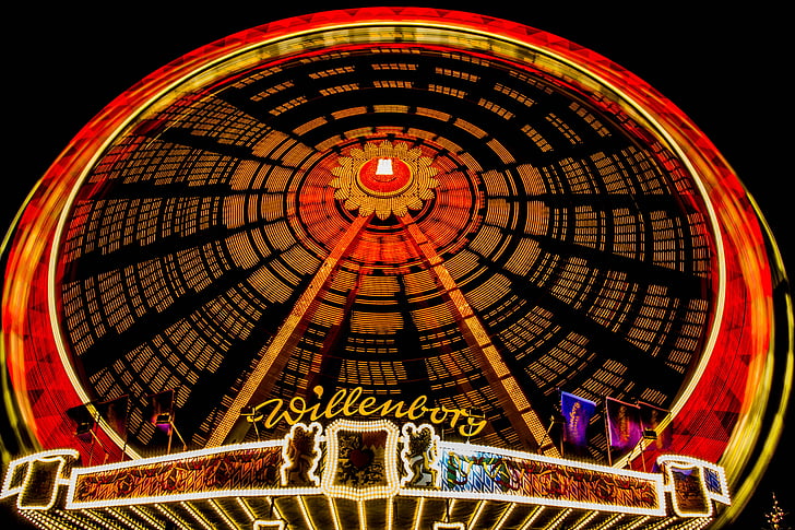 lights, hamburger dom, ferris wheel, hamburg, folk festival, rides, fair