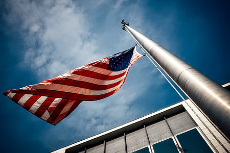american, flag, sky, clouds, flagpole, patriotism, outdoors