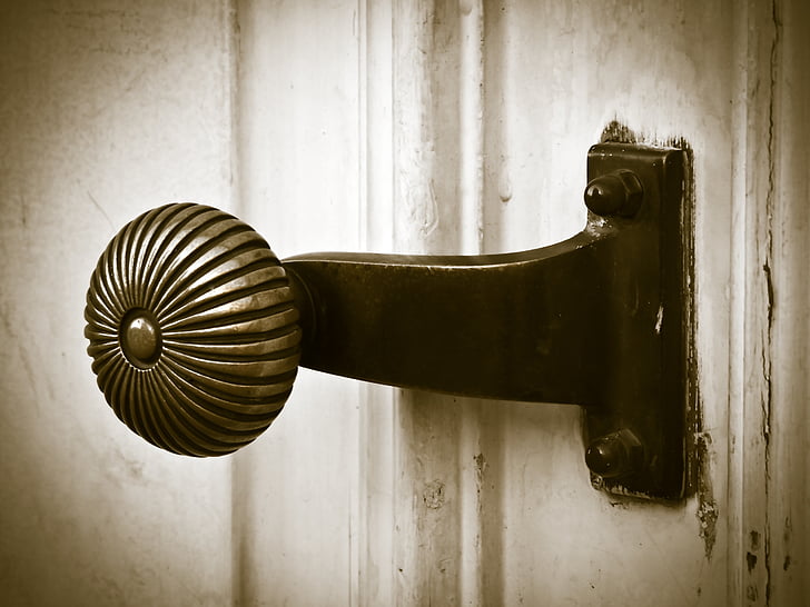 dörrhandtag, gamla, metall, Antik, dörrhandtag, ingång, gammal dörr