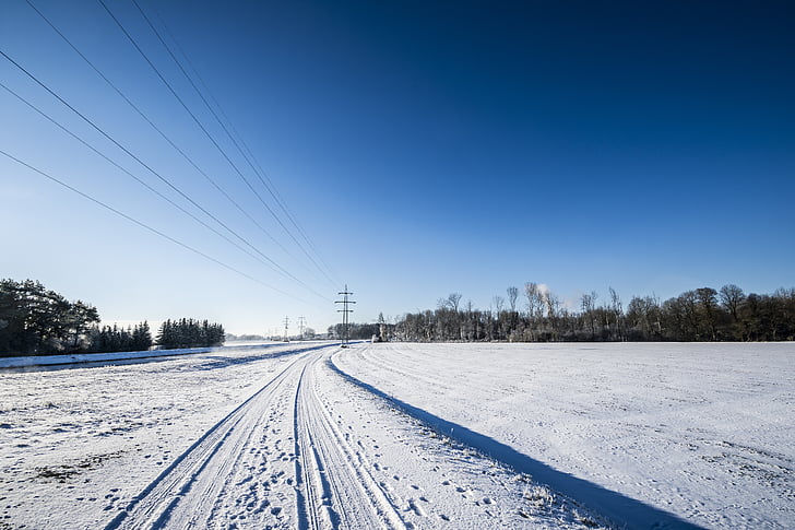 зимни, пейзаж, сняг, електропровода, линия, природата, зимни