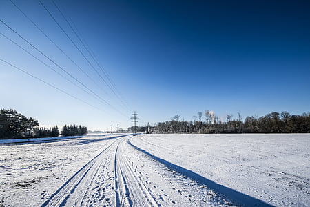 冬, 風景, 雪, 電力線, ライン, 自然, 冬
