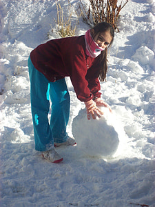 neve, crianças, bola de neve, jogar