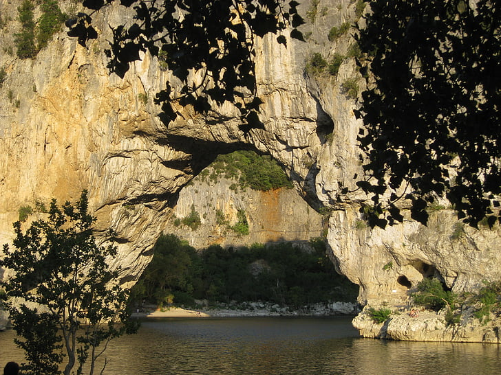 Pont-d'arc, Ardèche, elven, naturlig bro, ferie, vann, Gorges de l ' ardèche