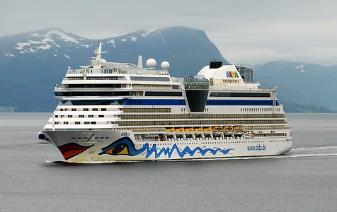 bateau de croisière, fjord, Norvège, croisière, mer, œil, bouche