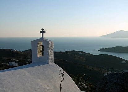Igreja, telhado da igreja, Cruz, perspectivas, modo de exibição, mar, Grécia
