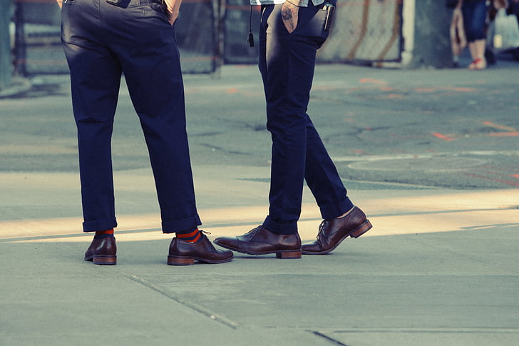 панталони, обувки, тротоара, град, хора, мода