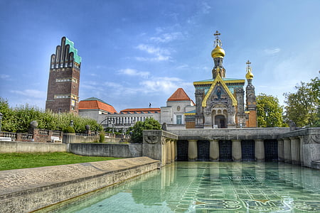 Darmstadt, Hesse, Jerman, mathildenhöhe, art nouveau, lima jari tower, Kapel Rusia