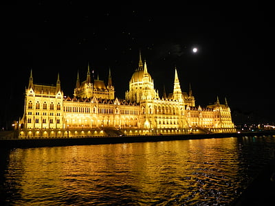 Budapest, Parlamentet, floden, Donau, landskap, byggnad, fasad