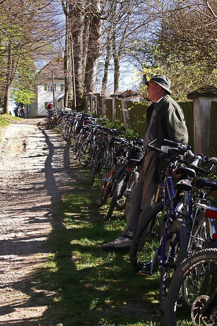 bikes, fence, outdoor activity, maria brunn, germany, bavaria, beer garden