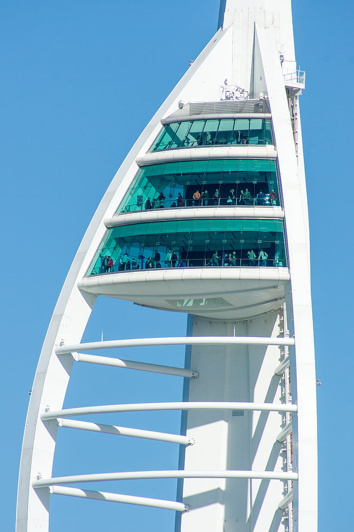 Portsmouth, tornet, utsiktsplattform, hamnen, segel, hamnen, plattform