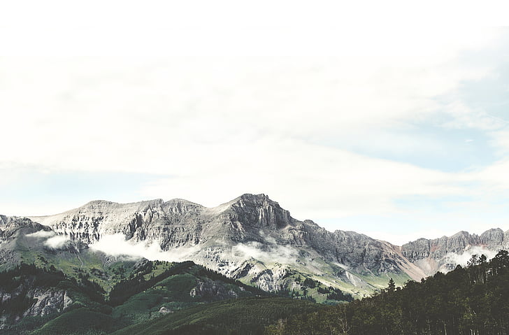 gray, green, mountain, clouds, white, cloudy, sky