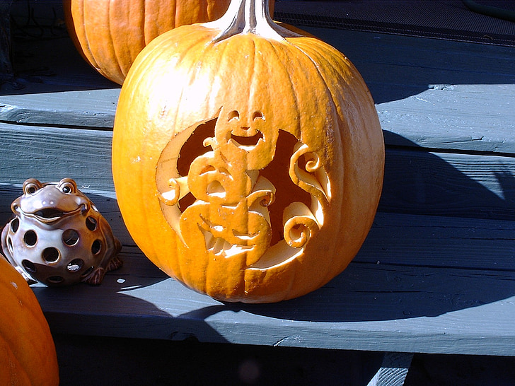 pumpa, Jack-o-lantern, Halloween, oktober, faller, pumpor, spooky