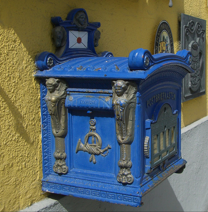 post mail box, nostalgia, mailbox, blue, letter boxes, blacksmithing, metal